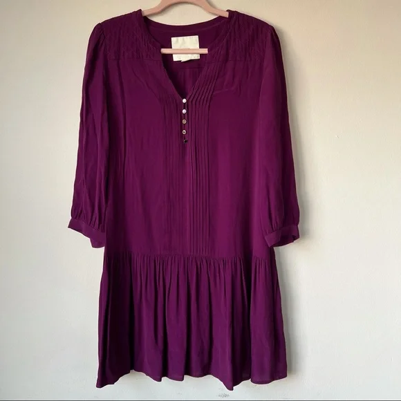 Anthropologie | Dresses | Anthropologie Maeve Galina Drop Waist Dress Dark  Purple 34 Sleeves Size Medium | Poshmark
